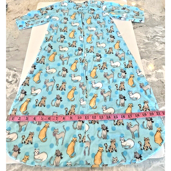 Vintage Homemade Blue Flannel Baby Bunting Cat Print Zip Snap Blanket Soft - Picture 5 of 9